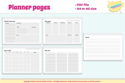 Download Free Planner template Printable Pages size A5 A4 Cut Files