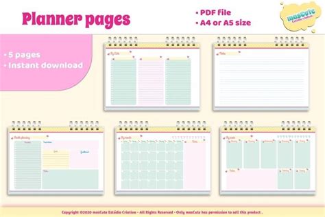 Download Free Planner template Printable Pages size A5 A4 Files