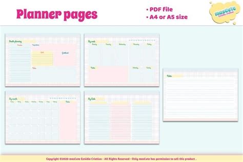 Download Free Planner template Printable Pages size A5 A4 Files DXF Files