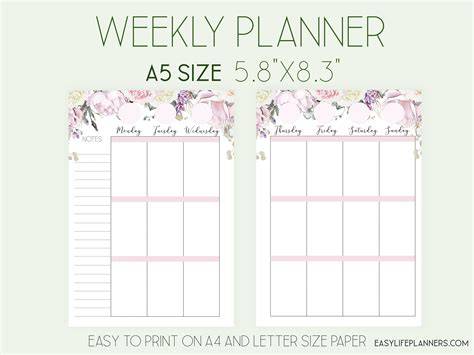 Download Free Planner template Printable Pages size A5 A4 Files For Crafts