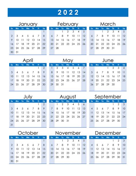 Free Printable 12 Month Calendar On One Page 2022