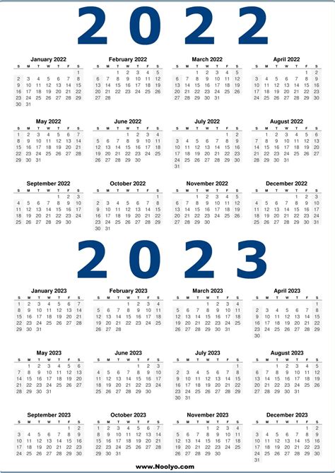 Free Printable 2 Year Calendar 2022 And 2023