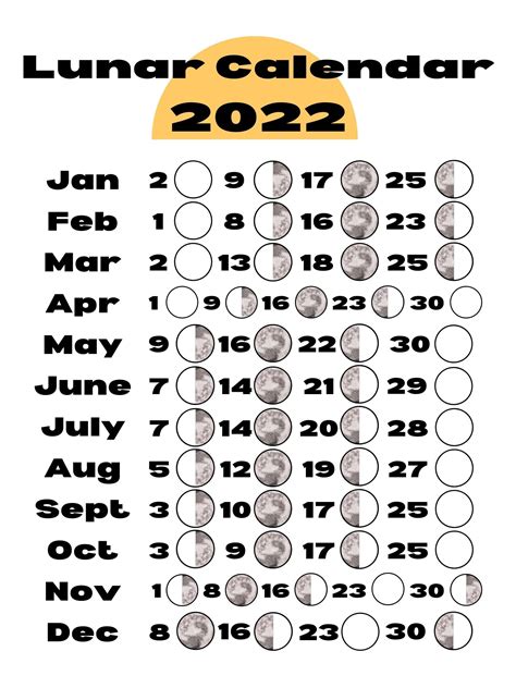 Free Printable 2022 Lunar Calendar