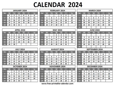 Free Printable 2024 Calendars