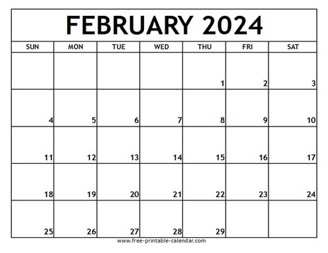 Free Printable 2024 February Calendar