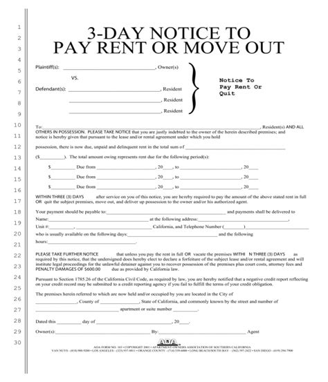 Free Printable 3 Day Eviction Notice Template