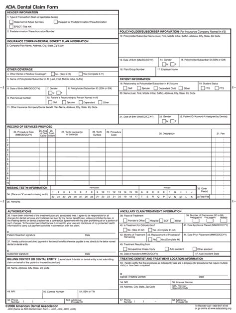 Free Printable Ada Dental Claim Form