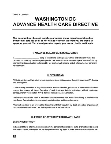 Free Printable Advance Directive Form Washington State