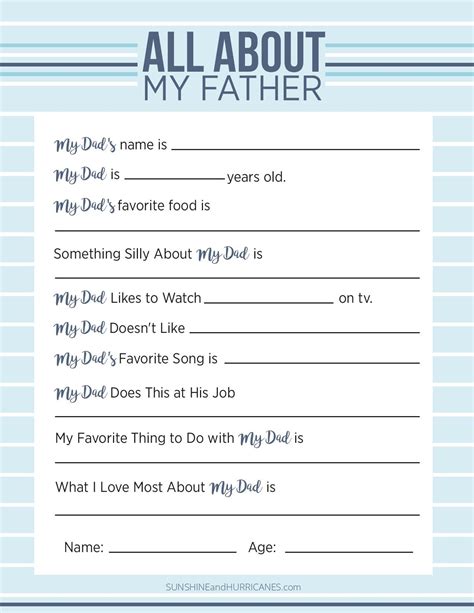 Free Printable All About Dad Questionnaire