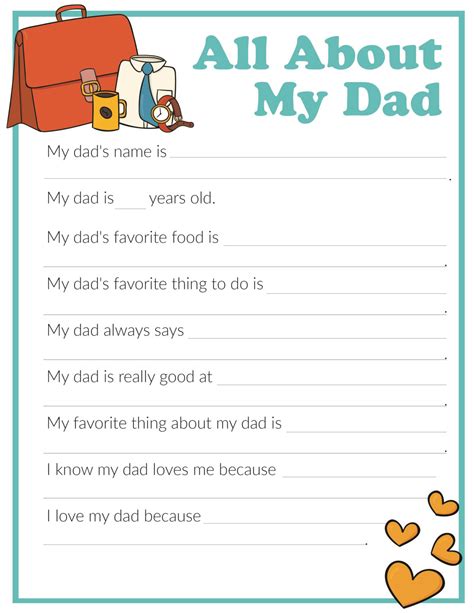 Free Printable All About My Dad Worksheet