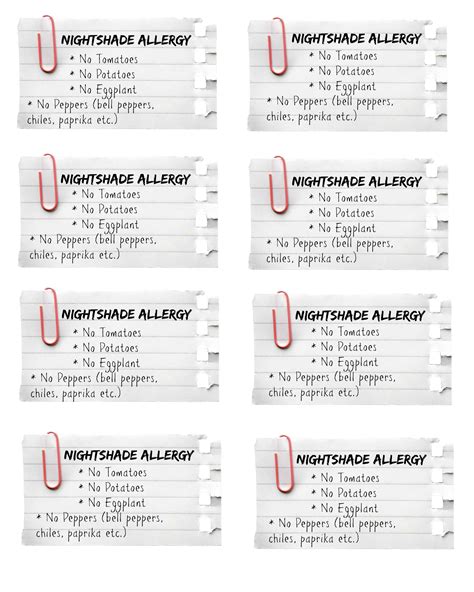 Free Printable Allergy Cards