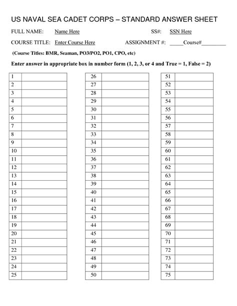 Free Printable Answer Sheet 1100