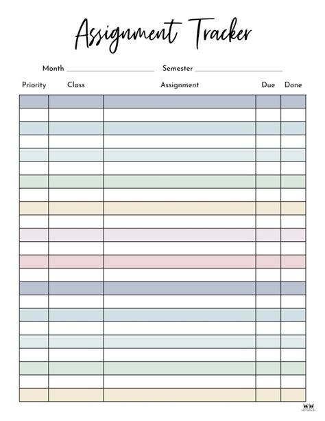 Free Printable Assignment Tracker