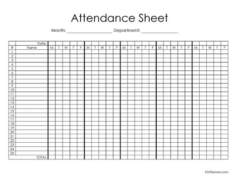 Free Printable Attendance Sheet Pdf