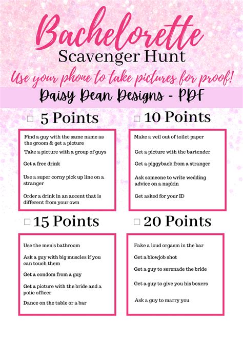 Free Printable Bachelorette Scavenger Hunt