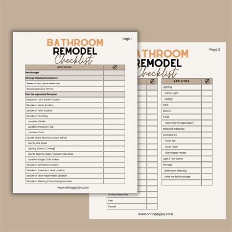 Free Printable Bathroom Remodel Checklist