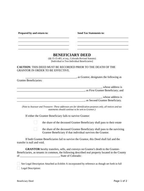 Free Printable Beneficiary Deed Colorado