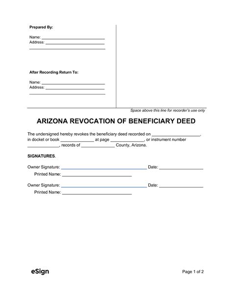 Free Printable Beneficiary Deed Form Arizona