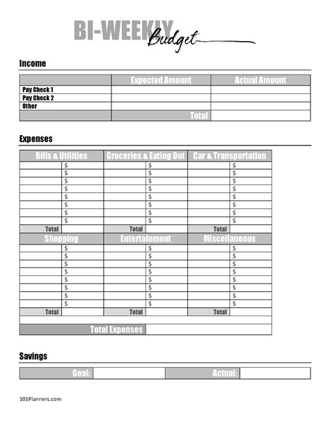 Free Printable Bi-Weekly Budget Template