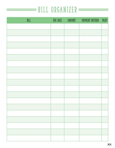 Free Printable Bill Organizer Pdf
