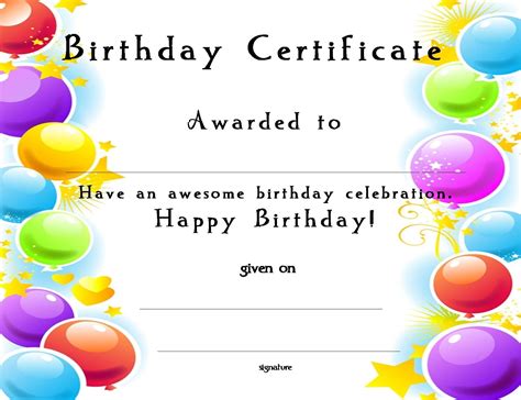 Free Printable Birthday Certificates Template