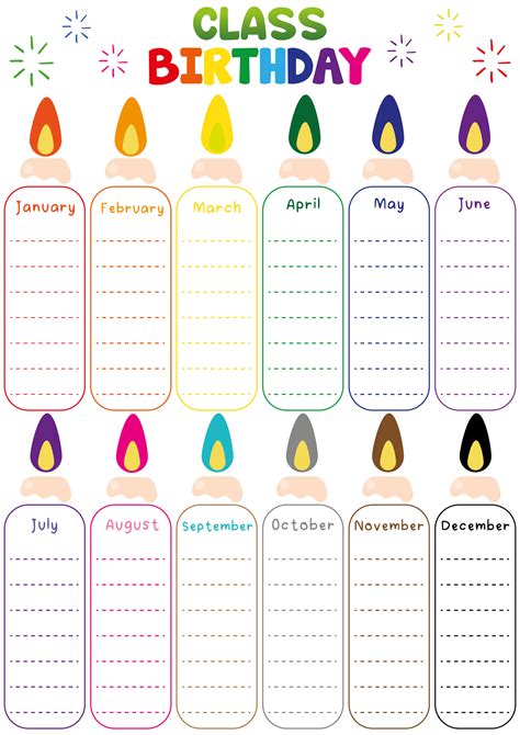 Free Printable Birthday Charts For Classroom