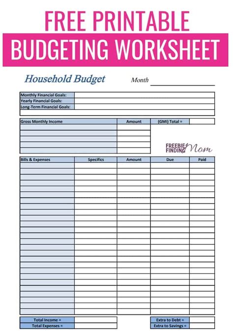 Free Printable Budget Worksheet