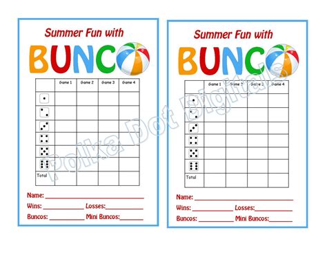 Free Printable Bunco Score Sheets Summer