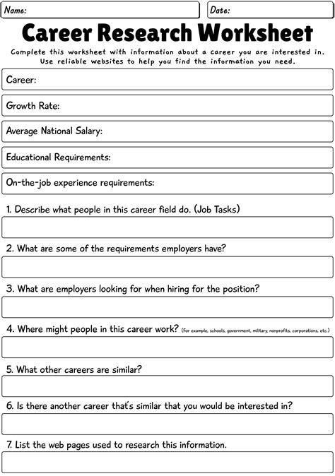 Free Printable Career Worksheets For Middle School