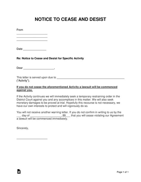 Free Printable Cease And Desist Letter