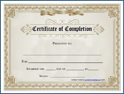 Free Printable Certificate Of Completion Template