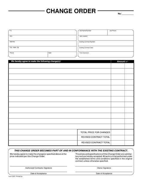 Free Printable Change Order Form
