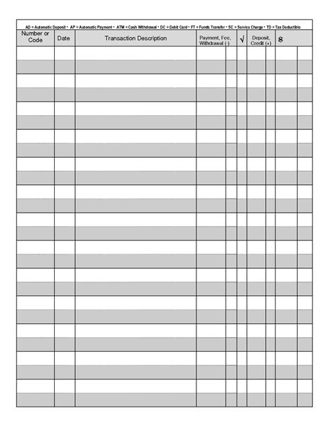 Free Printable Check Register Checkbook Size