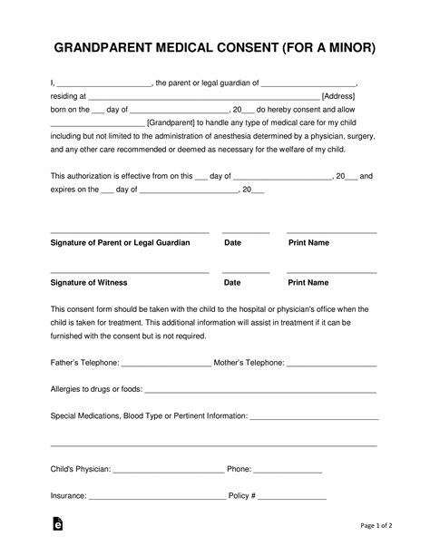 Free Printable Child Medical Consent Form For Grandparents