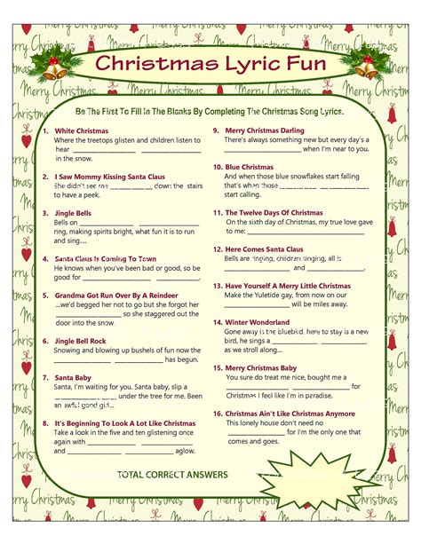 Free Printable Christmas Song Picture Game