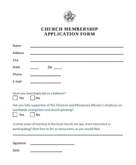 Free Printable Church Membership Forms