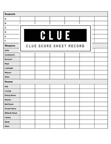 Free Printable Clue Score Clue Jr Sheets