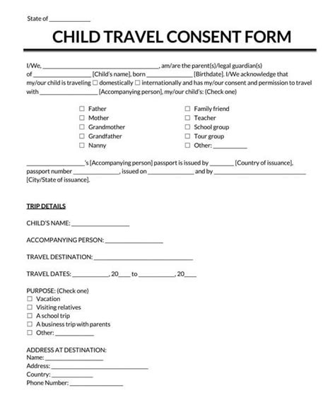 Free Printable Consent To Travel Form For Minors