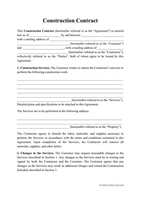 Free Printable Construction Contract Template