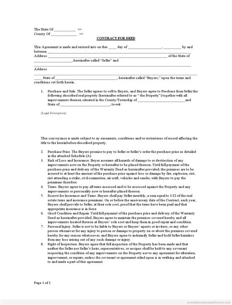 Free Printable Contract For Deed Forms