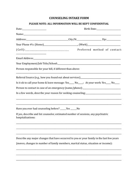 Free Printable Counseling Intake Forms