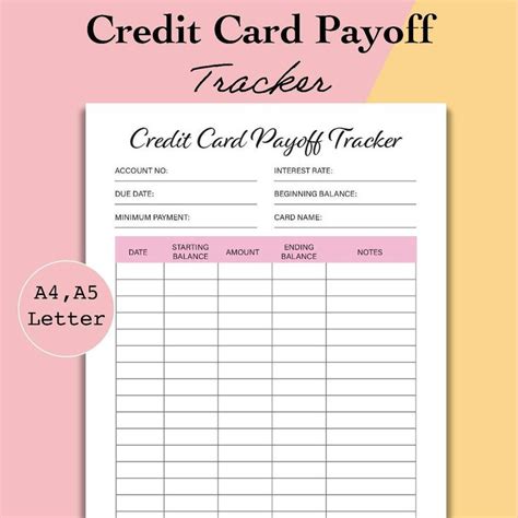 Free Printable Credit Card Payment Tracker