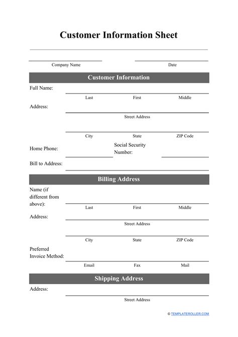 Free Printable Customer Information Form