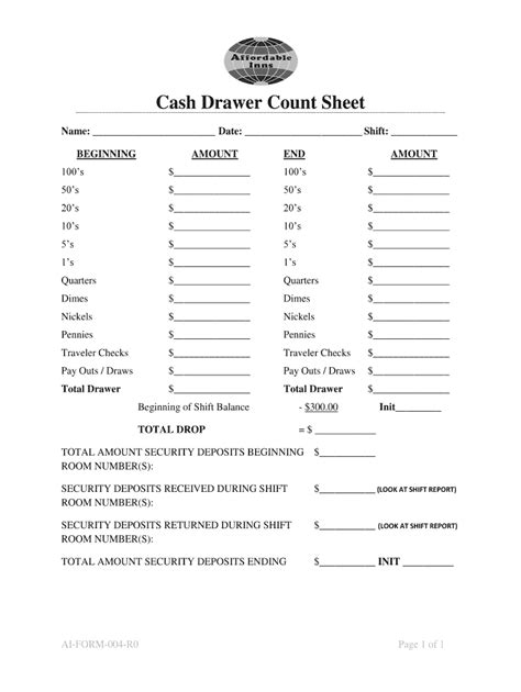 Free Printable Daily Cash Drawer Count Sheet