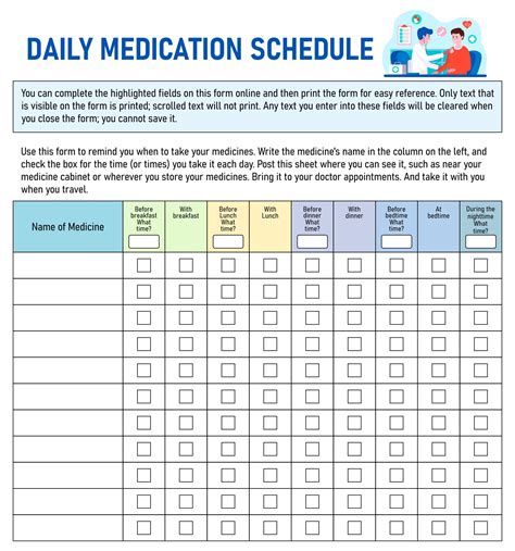 Free Printable Daily Medication Chart For Elderly