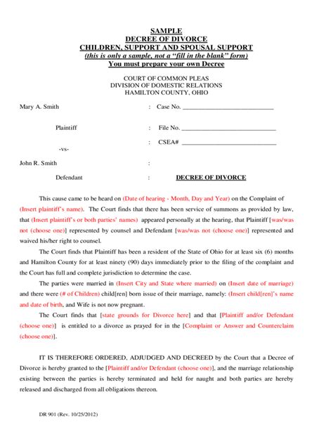 Free Printable Divorce Papers Ohio