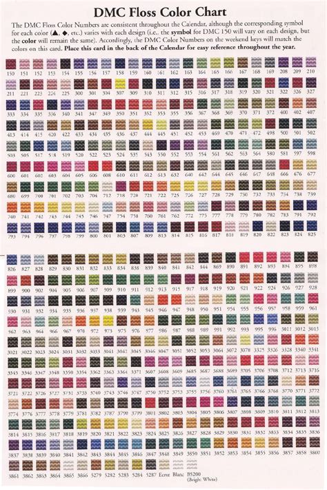 Free Printable Dmc Floss Color Chart