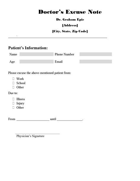 Free Printable Doctors Note Template