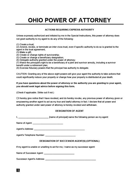 Free Printable Durable Power Of Attorney Form Ohio