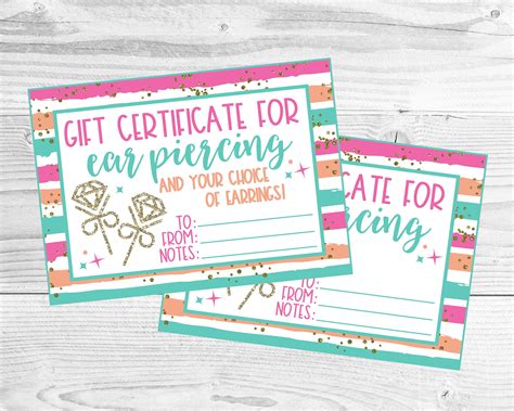 Free Printable Ear Piercing Gift Certificate